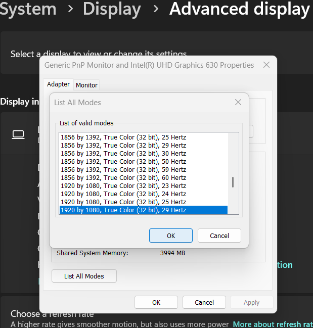 Display Modes